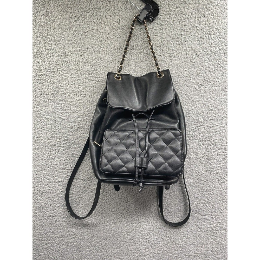 FOREVER 21 Women's Black Quilted Faux Leather Mini Backpack